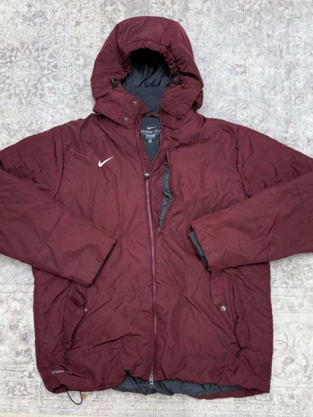 burgundy Nike Storm-FIT hooded puffer jacket